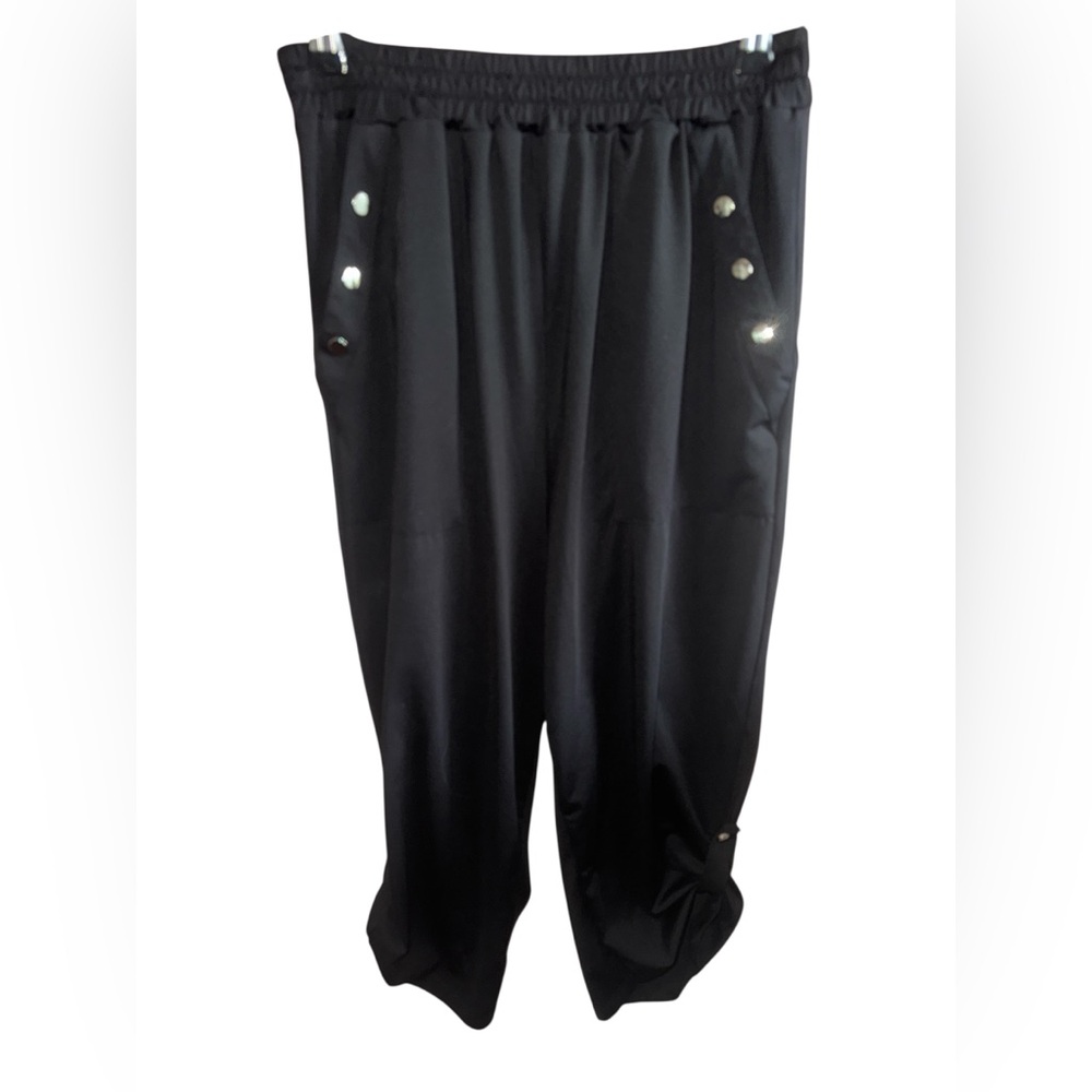 Emery Rose Women’s Small Black Silver Accent Button Harem Jogger Casual Pants